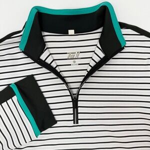 Tail Tech Womens Small White Black Striped Metallic 1/4 Zip 3/4 Sleeve Golf Top